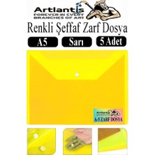 Artlantis Sarı A5 Çıtçıtlı Dosya Şeffaf Renkli Zarf Dosya 5 Adet 17X22 cm Çıt Çıtlı Dosya Su Geçirmez 50 Yaprak Kapasiteli