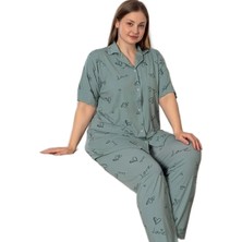 Bipamuk Veluna Chic Büyük Beden Kadın Pijama Takımı Gömlek Yaka Kısa Kol  3xl–6xl