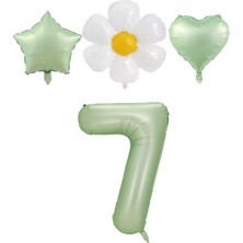 Feyza Design 7 Yaş Su Yeşili Renk Rakam Yıldız Kalp ve Papatya Folyo Balon Seti