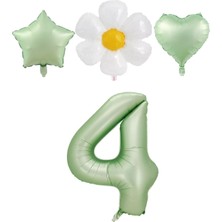 Feyza Design Yaş 4 Su Yeşili Renk Rakam Yıldız Kalp Papatya Folyo Balon Seti