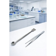 Labolist Spatül Öğrenci Tipi + Penset Düz Sivri Uçlu 13 cm Nikel Kaplama