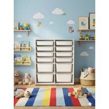 Decosense 12 Çekmeceli Çok Amaçlı Oyuncak Dolabı ve Saklama Ünitesi – Çocuk Odası Düzenleyici Etiket Hediyeli