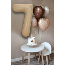 Feyza Design 7 Yaş Için Bej Renkli Kalpli ve Rakam Balon Seti