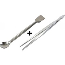 Labolist Spatül Öğrenci Tipi + Penset Düz Sivri Uçlu 16 cm Nikel Kaplama