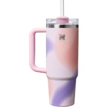 Esranın Dünyası Pipetli Termos Bardak, 0.89 Litre Kapasite, Pembe Desenli