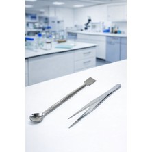 Labolist Spatül Öğrenci Tipi + Penset Düz Küt Uçlu 13 cm Nikel Kaplama