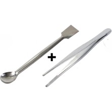 Labolist Spatül Öğrenci Tipi + Penset Düz Küt Uçlu 13 cm Nikel Kaplama