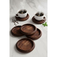 Ahşap Teslim Modern Ahşap Kahve Sunum Altlığı 6'lı Set - Dekoratif Bardak Altlığı 6'lı Ceviz