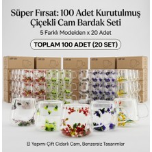 Melinee 100'LÜ Set Kurutulmuş Çiçek Tasarımlı Double Wall Bardak - Kafe ve Restoranlar Için Özel (5 Renk )