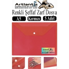 Artlantis Kırmızı A5 Çıtçıtlı Dosya Şeffaf Renkli Zarf Dosya 5 Adet 17X22 cm Çıt Çıtlı Dosya Su Geçirmez 50 Yaprak Kapasiteli