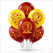 Süsle Bebek ve Parti Futbol Temalı Sarı Kırmızı Champion Balon - 30 cm x 8 Adet