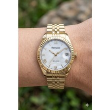 Ferrucci Altın Renk Kadın Kol Saati | 35 mm Çelik Kasa, Altın Metal Kordon, Beyaz Kadran