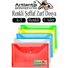 Artlantis A5 Çıtçıtlı Dosya Şeffaf Renkli Zarf Dosya 5 Renk 17X22 cm Çıt Çıtlı Dosya Su Geçirmez 50 Yaprak Kapasiteli