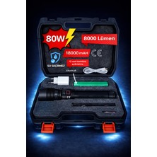 Edison Yüksek Lümen Zoomlu Şarjlı Güçlü El Feneri 80W 8000 Lm 18000 Mah Powerbank Özellikli Büyük Fener Uzun Menzilli