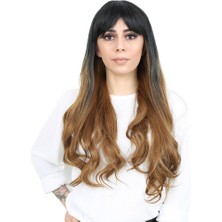 Esranın Dünyası Kahküllü Uzun Dalgalı Fiber Sentetik Peruk - Siyah / Karamel Ombreli RSPRK34-ESRDNS