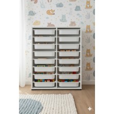 Decosense 16 Çekmeceli Çok Amaçlı Oyuncak Dolabı ve Saklama Ünitesi – Çocuk Odası Düzenleyici Etiket Hediyeli