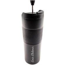 vegahediye v vega Kişiye Özel Siyah French Pressli Çelik Termos