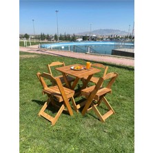 Ahşap Teslim  Ahşap Katlanır Bahçe Balkon Mutfak Masa Sandalyesi 4 Kişilik Bistro Set