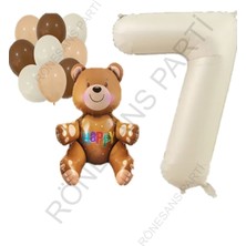 Feyza Design Bej Rakam Ayı Folyo ve Latex Balon Seti Yaş 7