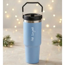 vegahediye v vega Kişiye Özel Isim Baskılı 900 Ml. Pipetli Mavi Çelik Termos Hediyelik Termos