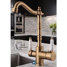 ASİL SU ARMATÜRLERİ ARITMALI LÜX KOMPLE PİRİNÇ MALZEME RUSTİK MODEL MUTFAK EVİYE BATARYASI MAT-GOLD