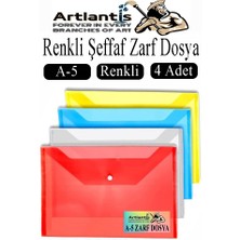 Artlantis A5 Çıtçıtlı Dosya Şeffaf Renkli Zarf Dosya 4 Renk 17X22 cm Çıt Çıtlı Dosya Su Geçirmez 50 Yaprak Kapasiteli