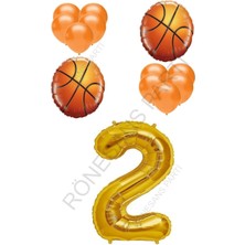 Feyza Design Altın Renk Basketbol Topu ve Rakam Folyo & Latex Balon Seti, Yaş 2