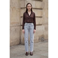 Hiccup Kadın MY FASHION Yüksek Bel, Bilek Boyu, Düz Paça, Cepli Kot Pantolon Buz Mavisi