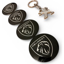 Peugeot Logolu 56 mm Alüminyum Jant Göbek Stıcker ve Peugeot Logolu Metal Anahtarlık