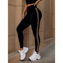 Ulak Handmader Kadın Yüksek Bel Yandan Leopar Desen Detaylı Dalgıç Tayt