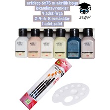 Artdeco 6X75 ml Akrilik Boya Iskandinav Renkler 4 Adet Fırça 2-4-6-8 Numaralar 1 Adet Palet