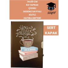 14X20 cm 64 Yaprak Çizgili Desenli Sayfalı Kilitli Hatıra Defteri Günlük Kahve Seri Coffee Notebook