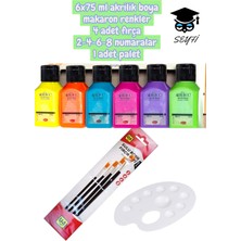 Artdeco 6X75 ml Akrilik Boya Makaron Renkler 4 Adet Fırça 2-4-6-8 Numaralar 1 Adet Palet