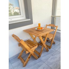 Ahşap Teslim Masif Ahşap Katlanır Bahçe Balkon Masası ve 2 Sandalye Seti - Dış Mekan Mutfak Takımı
