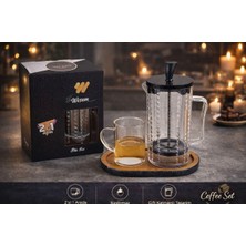 Bulut French Press Kahve Demliği 2’li Set Bardaklı Cam Çift Katmanlı Sızdırmaz Filtreli