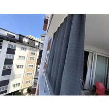 Shy Tekstil Düz Tek Renk Kornişli Su Geçirmez Rüzgâr Dayanımlı Pilesiz Balkon Perdesi Koyu Antrasit