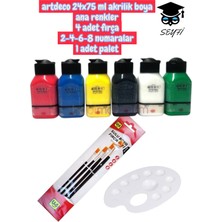 Artdeco 6X75 ml Akrilik Boya Ana Renkler 4 Adet Fırça 2-4-6-8 Numaralar 1 Adet Palet