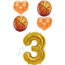 Feyza Design Altın Renkli Basketbol Topu ve Rakam Folyo Latex Balon Seti