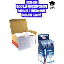 11X16 cm 500'LÜ Mektup Zarfı ve 50'li Tükenmez Kalem Mavi