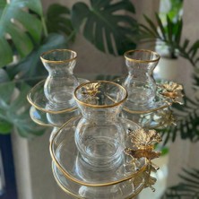 Çnr Home Collection Lüx 6 Kişilik 12 Parça Kelebekli Gold Yaldızlı Çay Seti