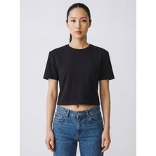 Minosora Basic Likralı Penye Ribana Crop T-Shirt