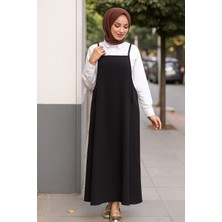 EkoAlışverişDünyam Kadın Siyah Basic Ayarlanabilir Askılı Jile Elbise