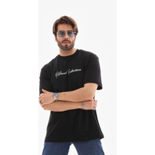 Giyim Center Erkek Baskılı T-Shirt Kısa Kol Bisiklet Yaka Regular Fit Rahat Kalıp Günlük Tişört - Siyah