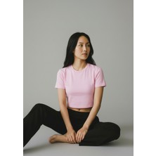 Minosora Basic Likralı Penye Ribana Crop T-Shirt