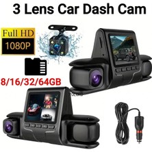 EkoAlışverişDünyam 1080P Üçlü Lens Araba Dash Cam Dashcam Ön Iç &amp;amp; Arka Hd Araba Dvr 120 ° Açı Döngü Kaydı Yerçekimi Sensörü (5510)