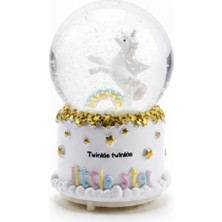 Özgün Adım Pilli Işıklı Müzikli Kar Küresi-Pony At Figürlü Eğlenceli Masaüstü Biblo, LED Aydınlatmalı Dekoratif Hediyelik Kar Küresi