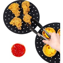 EkoAlışverişDünyam Siyah Isıya Dayanıklı Yıkanılabilir Silikon Fırın ve Airfryer Yuvarlak Model Pişirme Matı 20 cm (5510)