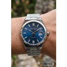 Ferrucci Modern Erkek Kol Saati | 40 mm Çelik Kasa, Gümüş Metal Kordon, Mavi Kadran