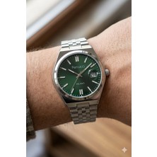 Ferrucci Modern Tasarım Erkek Kol Saati | 40 mm Çelik Kasa, Gümüş Metal Kordon, Yeşil Kadran