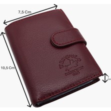 Westpolo Hakiki Deri Kağıt Para ve Bol Şeffaf Kart Bölmeli Patlı Unisex Kartlık - Bordo